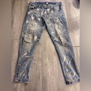 Bleeker And Mercer Distressed Painted Jeans Size 38/32 slim skinny fit denim